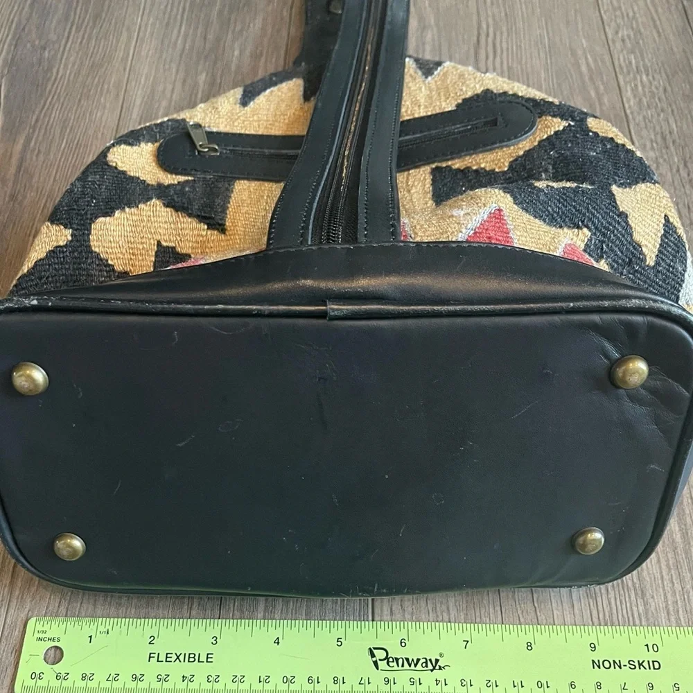 Kilim Black and Tan Tapestry Small Backpack with Black Leather Trim - Picture 8 of 16